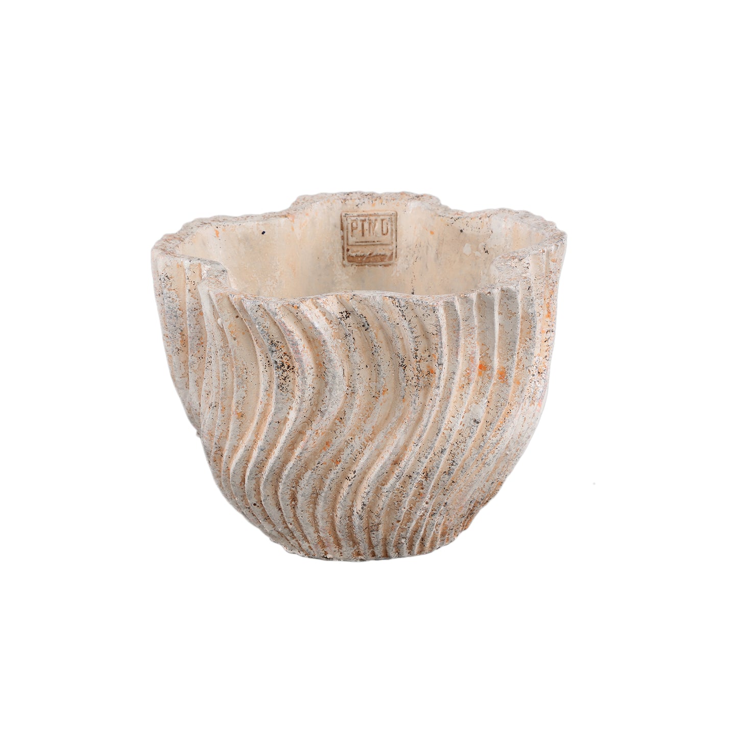 Robbien Crème Keramische Pot Met Golflijnen Rond M - Set van 12 13x18x18 cm