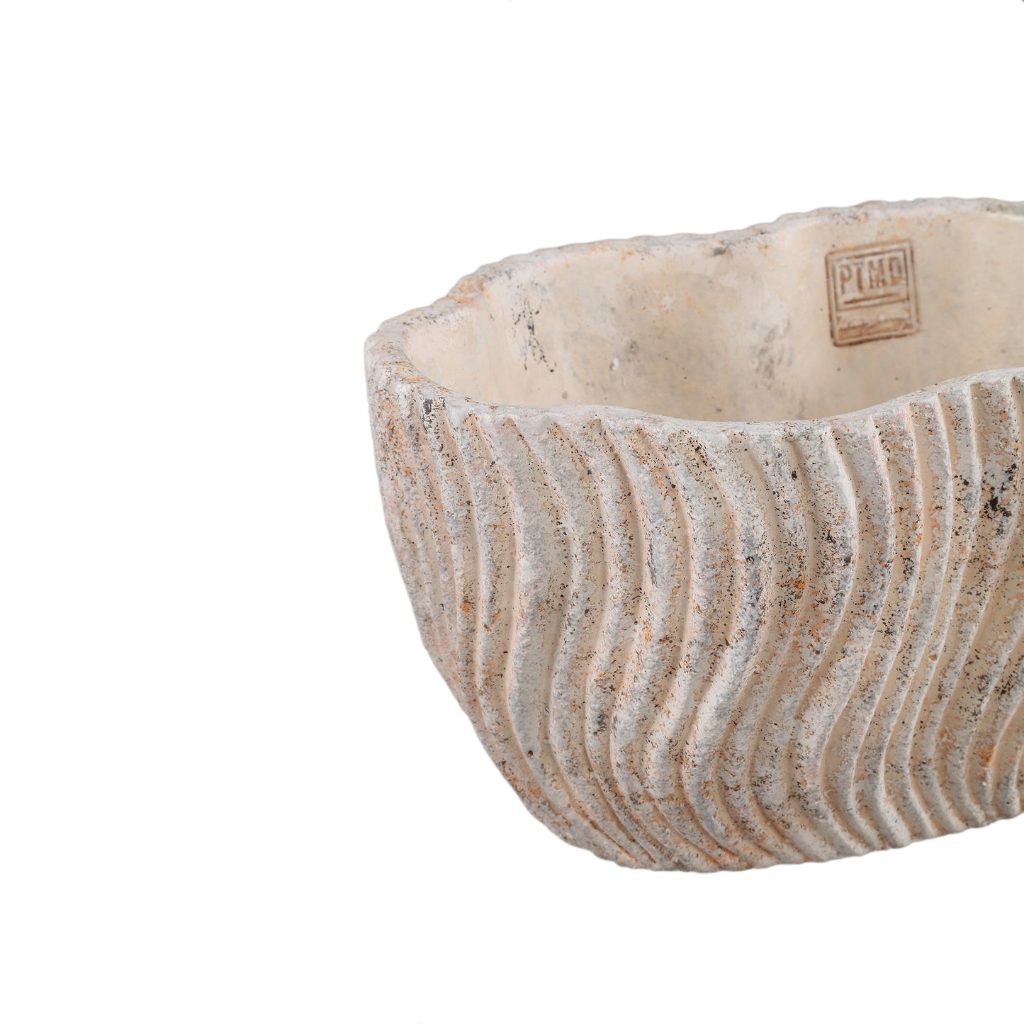 Robbien Crème Cement Ovale Pot Golvende Lijnen Laag L Set van 6 - 6 Sets 16x30x20 cm