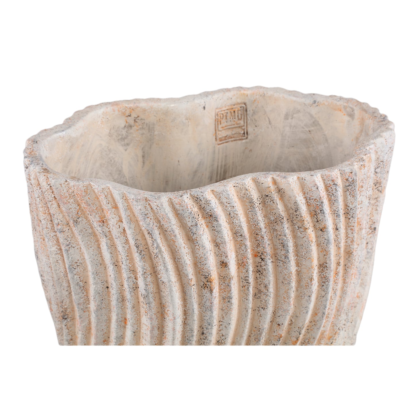 Robbien Crème Cement Pot Ovaal Met Golflijnen Hoog L 32x30x20 cm
