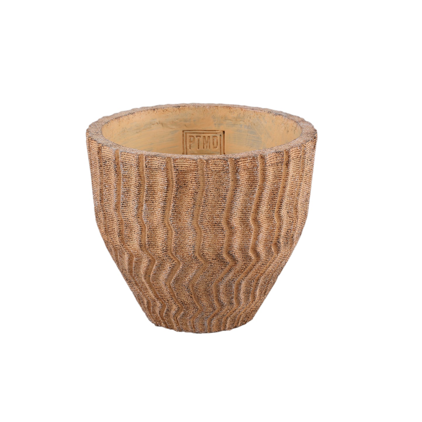 Zanaya Lichtbruin Ronde Cementpot Geribd Set van 12 Stuks - 12 Sets 13x16x16 cm