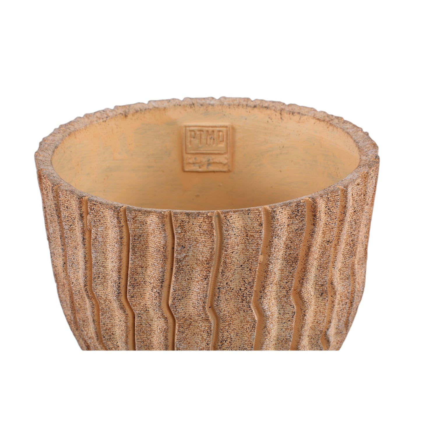 Zanaya Lichtbruine Ronde Cementpot Geribfeld Laag Set van 6 Stuks - 6 Sets 19x19x19 cm