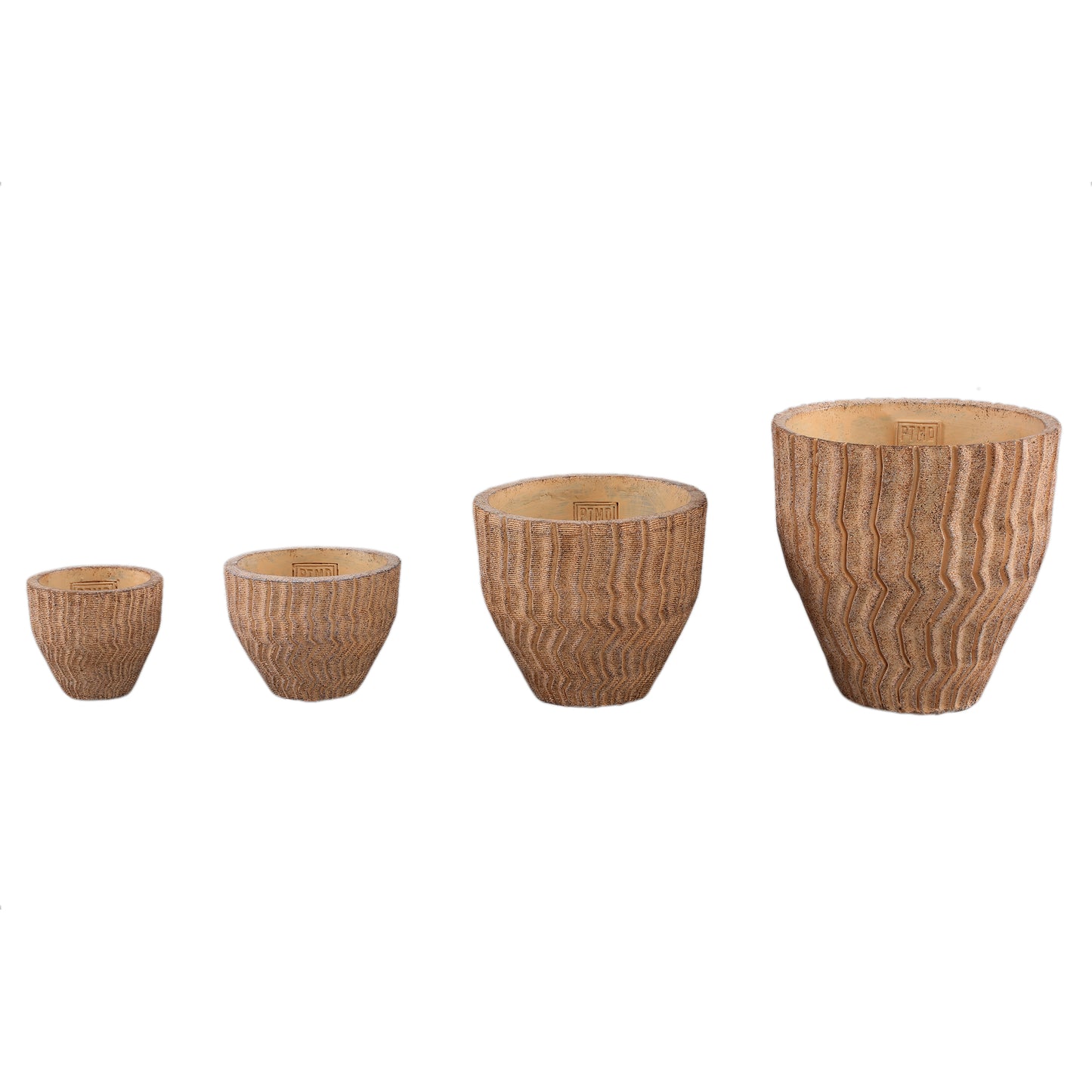 Zanaya Lichtbruine Ronde Cementpot Geribfeld Laag Set van 6 Stuks 19x19x19 cm