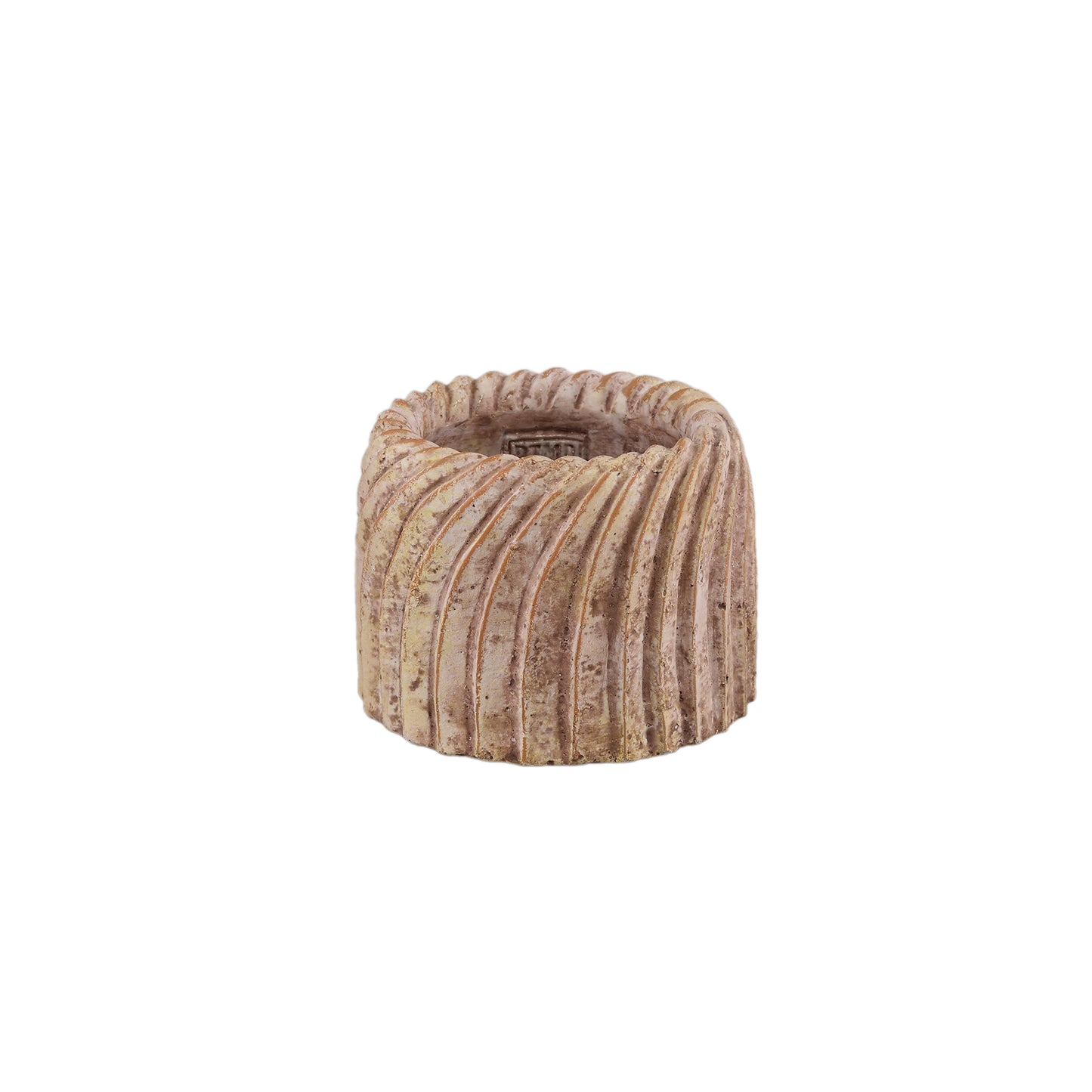Tiera Beige Ronde Cementpot met Golvende Lijnen S - Set van 12 9x12x12 cm