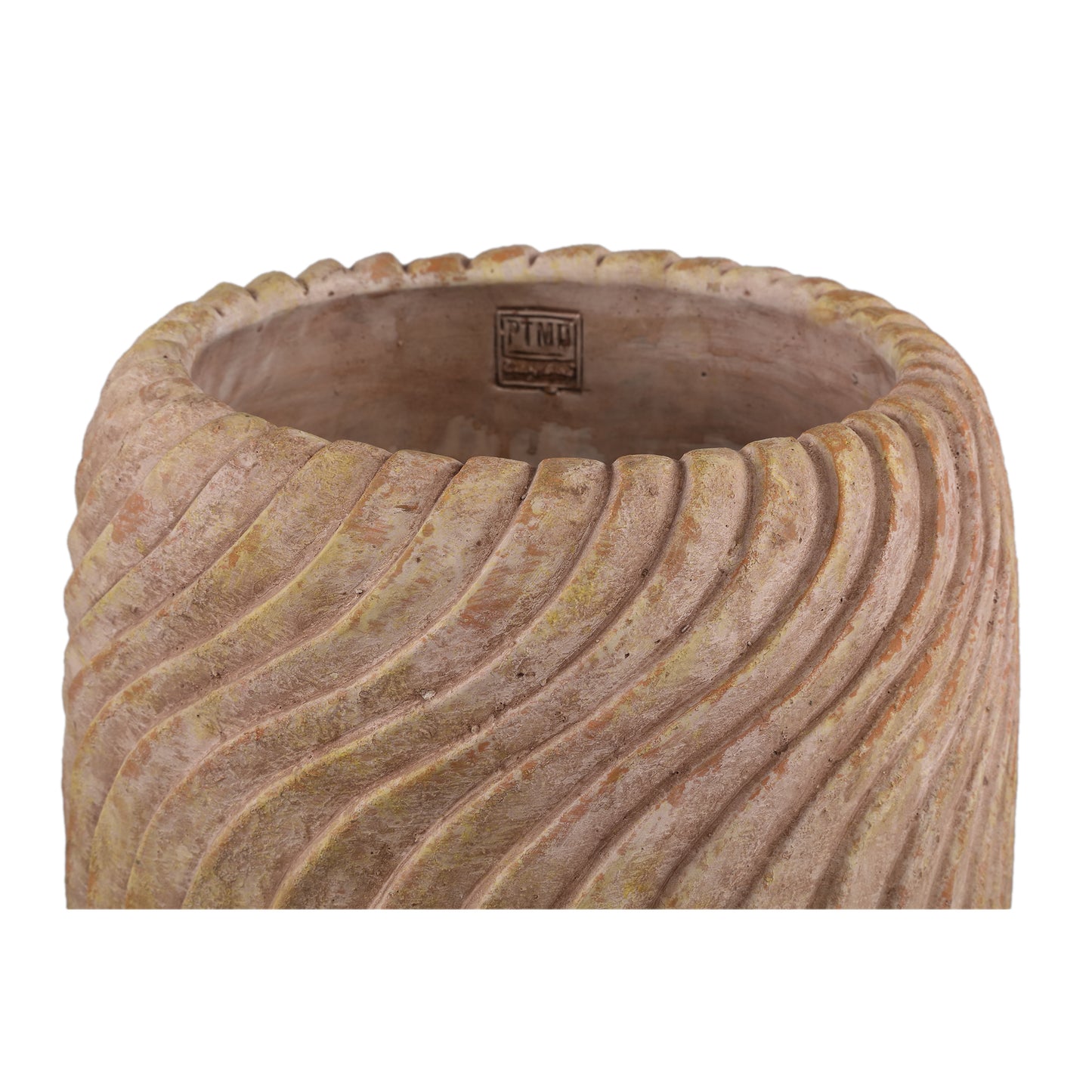 Tiera Beige Ronde Cementpot met Golvende Lijnen XL 30x30x30 cm