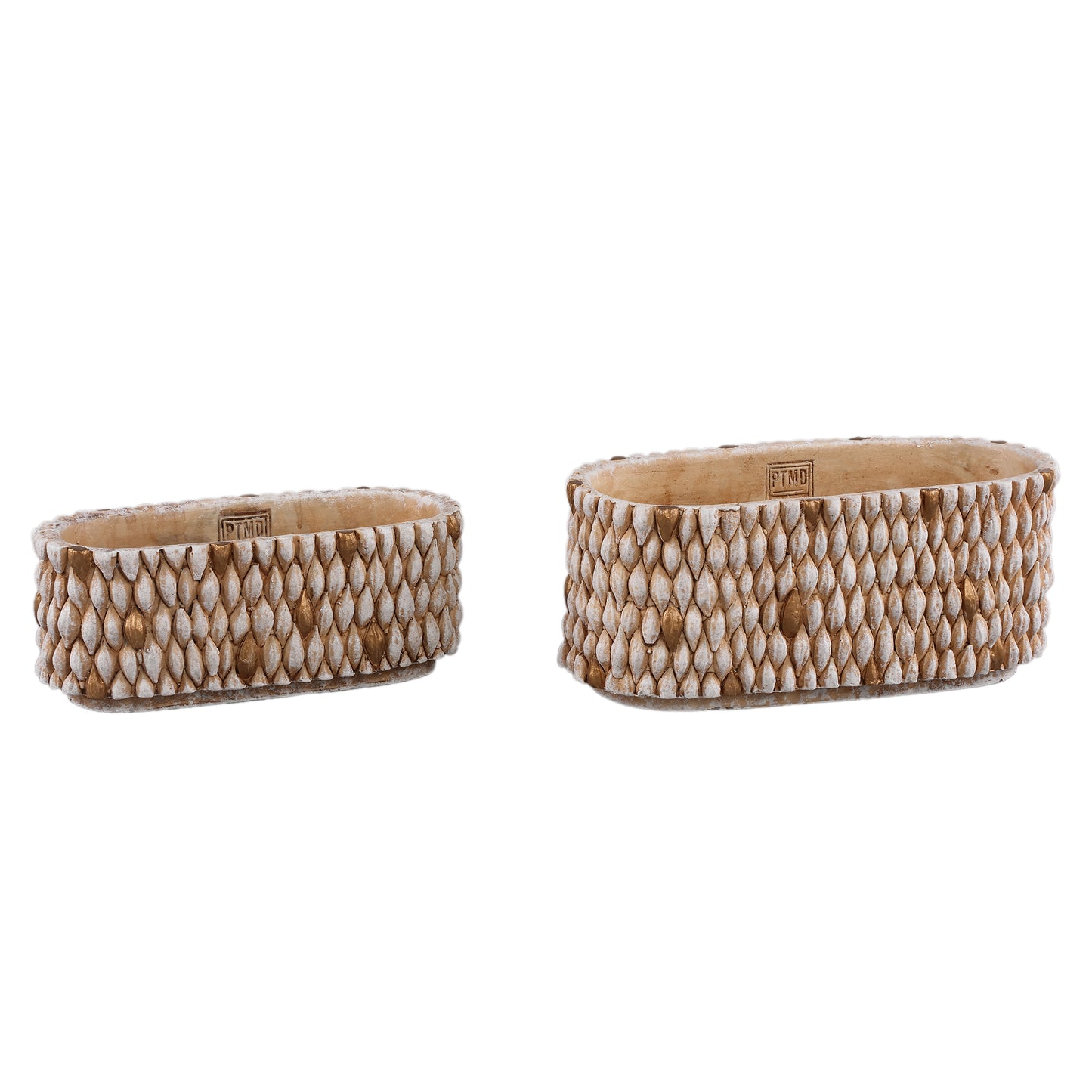 Hilla Crème Ovale Cementpot Met Gouden Details S - Set van 12 10x25x10 cm