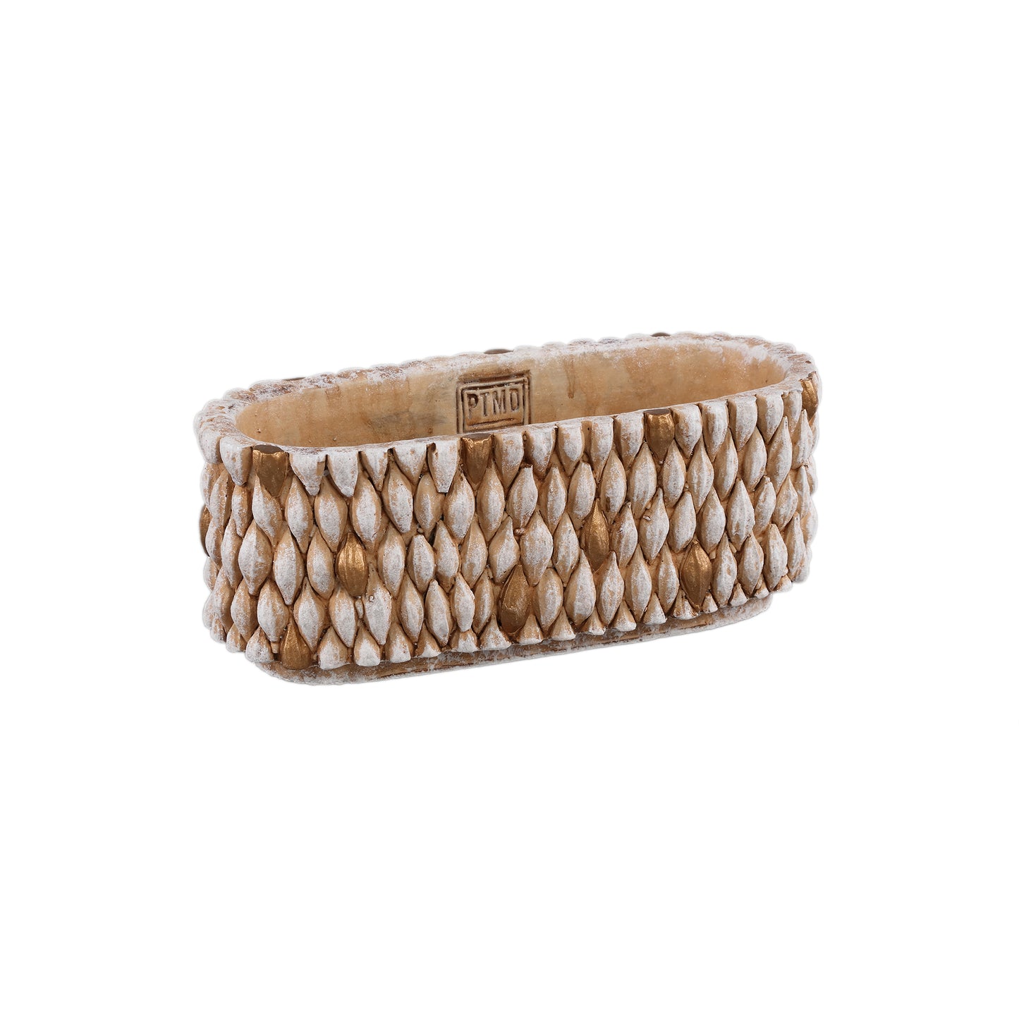 Hilla Crème Ovale Cementpot Met Gouden Details S - Set van 12 10x25x10 cm