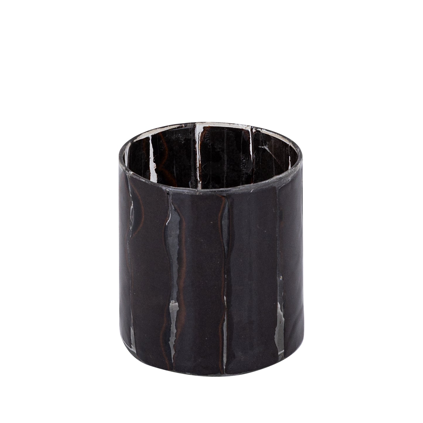 Danya Bruin Glas Rond Theelicht Papiermozaïek L - Set van 12 9x8x8 cm