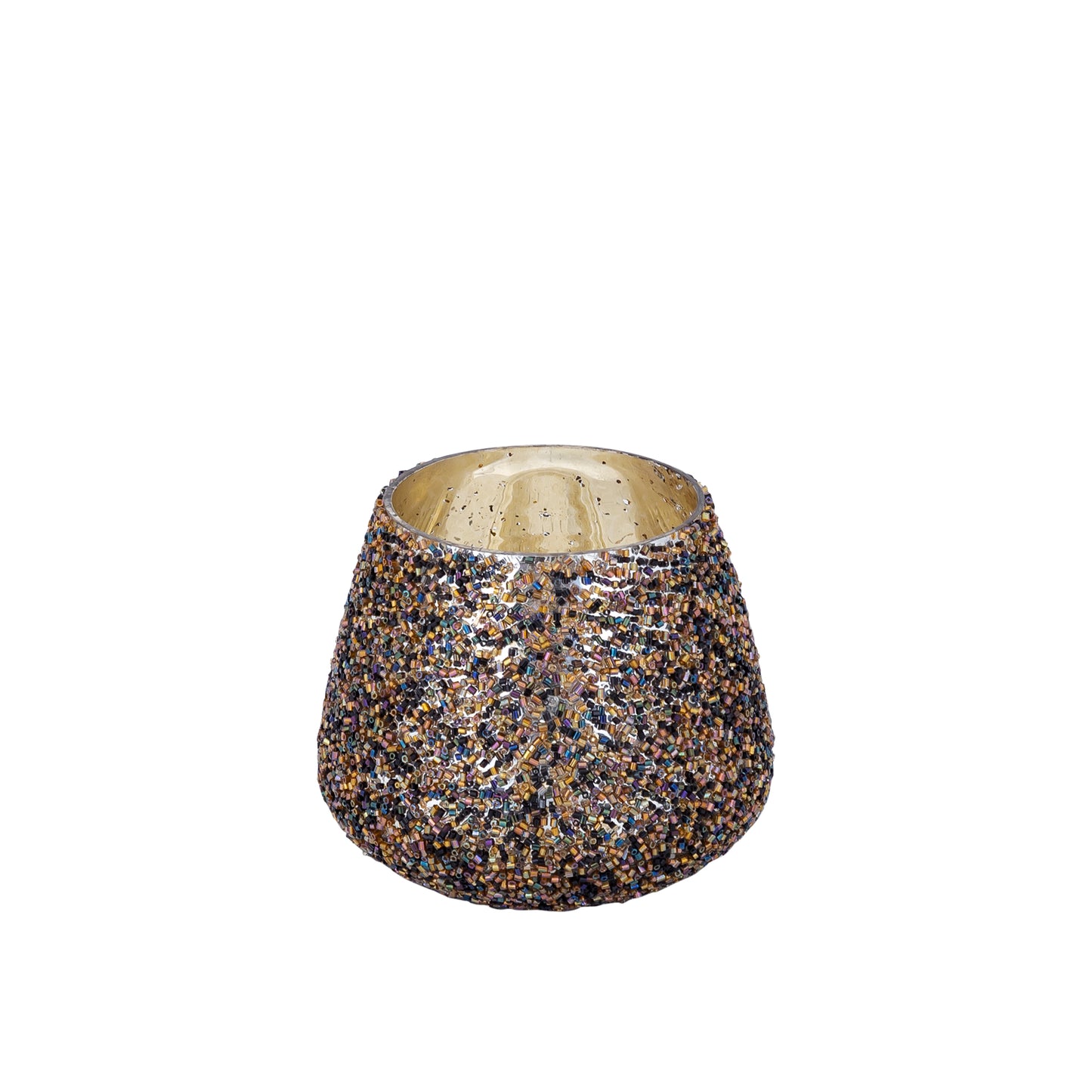Leahna Bruin Rond Glazen Theelicht Met Kralen Set van 12 Stuks - 12 Sets 9x10x10 cm