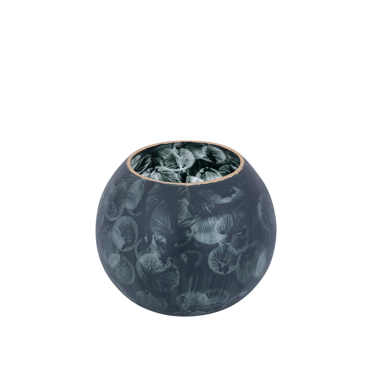 Maky Grijs Rond Glasswindlicht Gouden Top Set van 6 Stuks - 6 Sets 11x12x12 cm