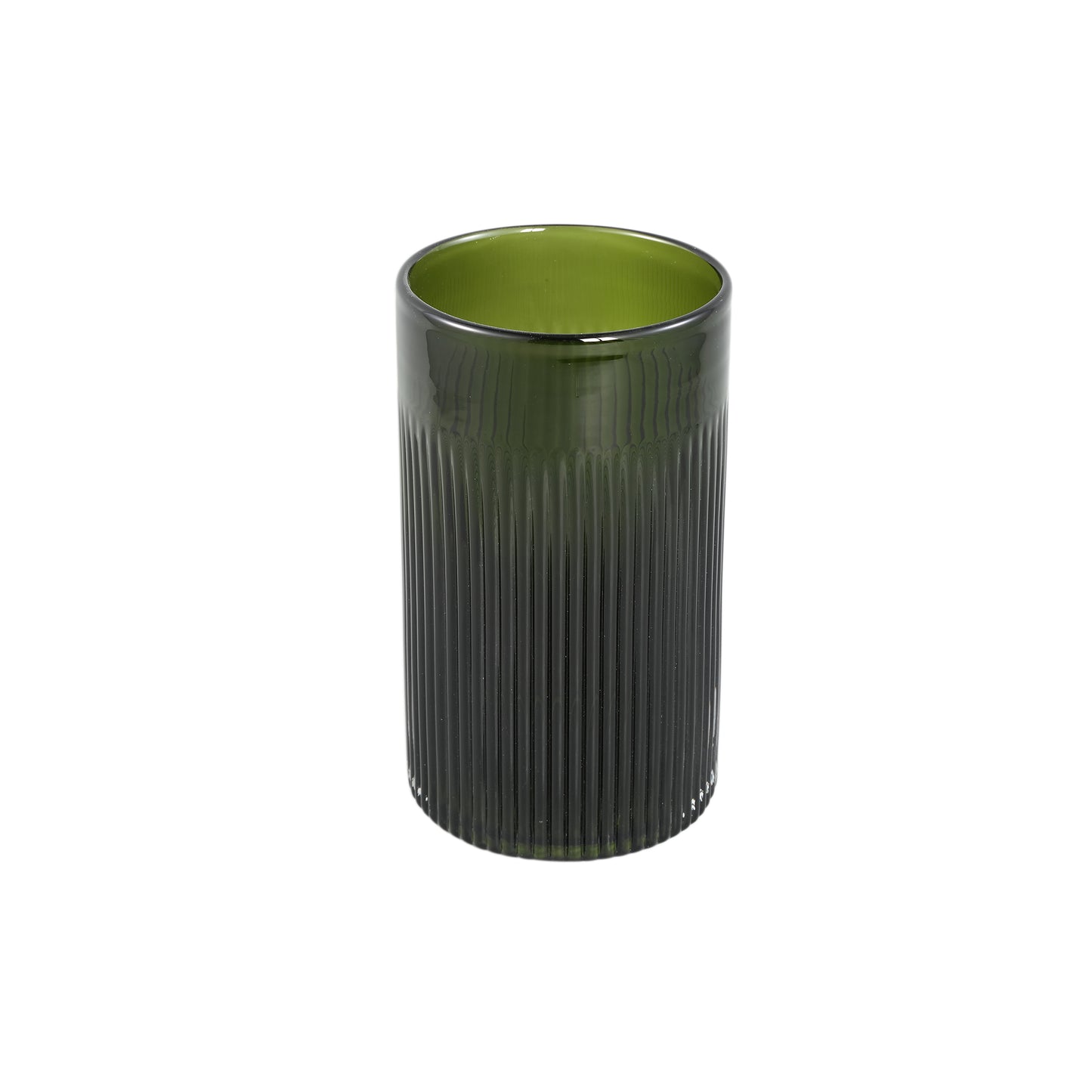 Alphaba Olijfgroen Rond Geribd Glazen Vaas Breed Set van 2 - 2 Sets 25.5x15x15 cm