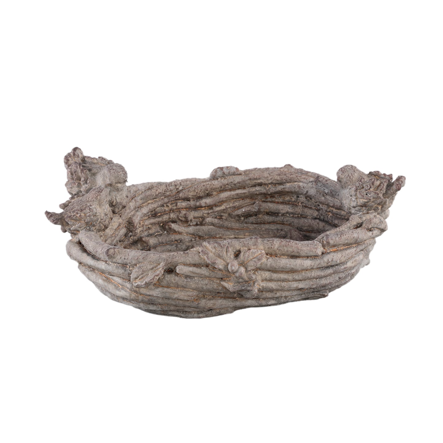 Barky Grijze Cement Schaal Twijg Structuur Ovaal L Set van 4 - 4 Sets 13.5x37x27 cm