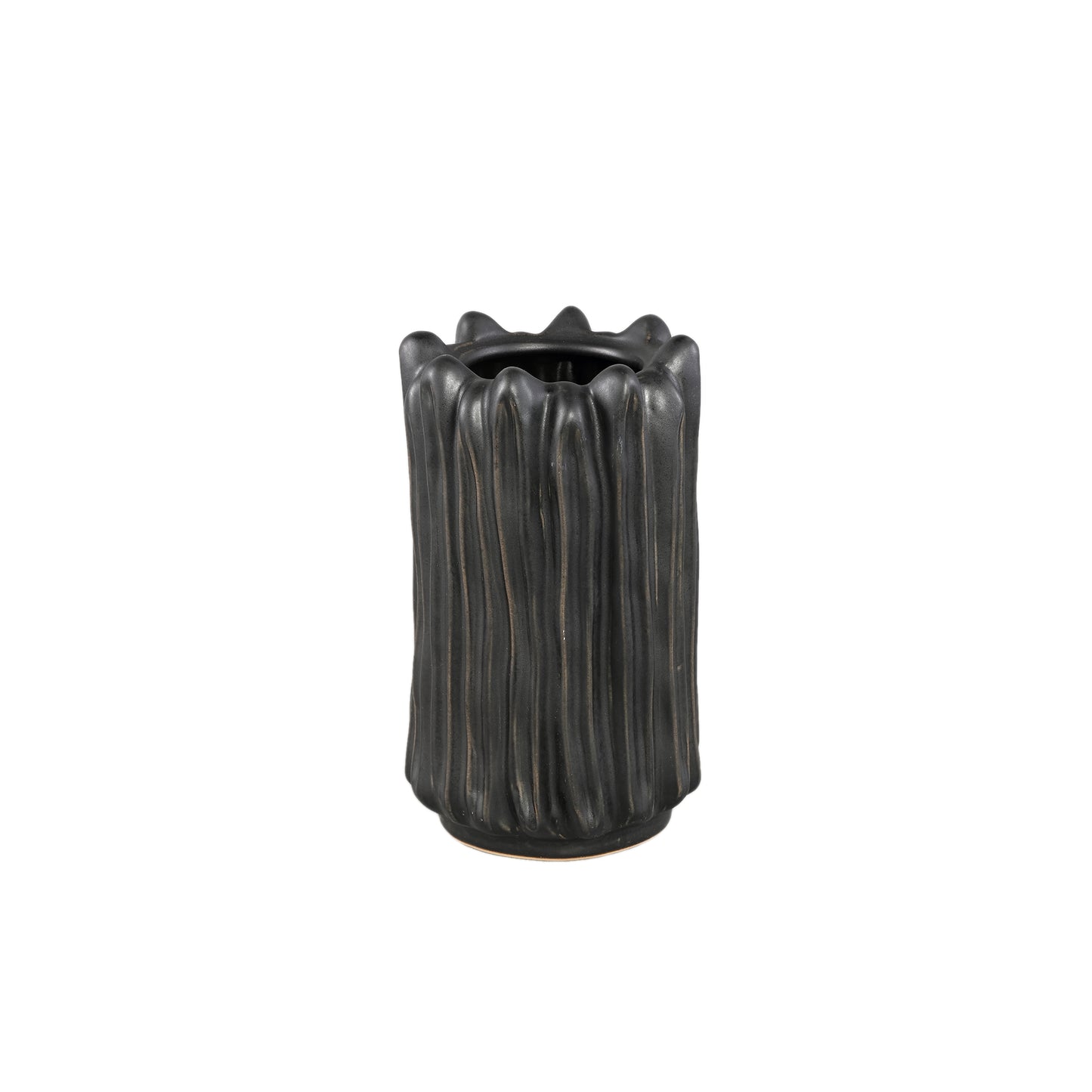 Luci Zwarte Keramische Vaas Geribfeld Rond S Set van 6 Stuks - 6 Sets 24.5x14x14 cm