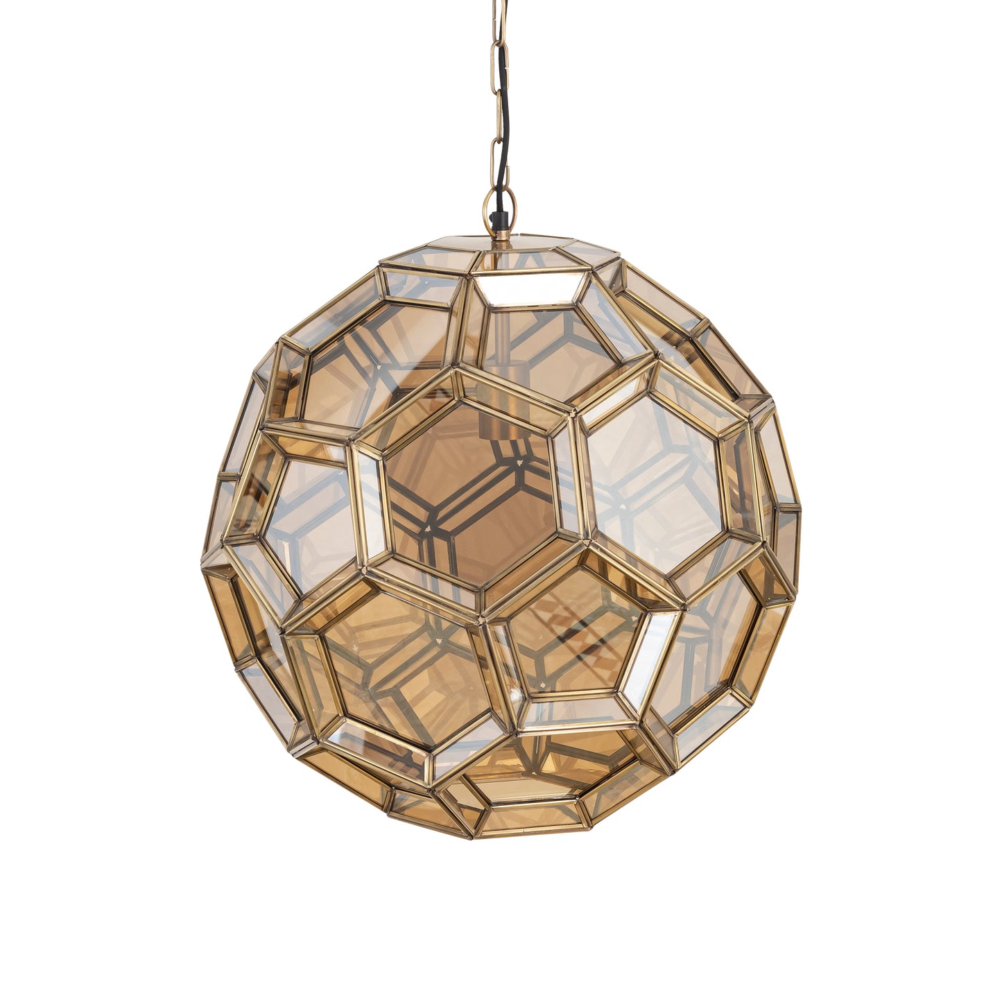 Thyro Hanglamp Antique Brass Glas Amber Bol 50x49x49 cm