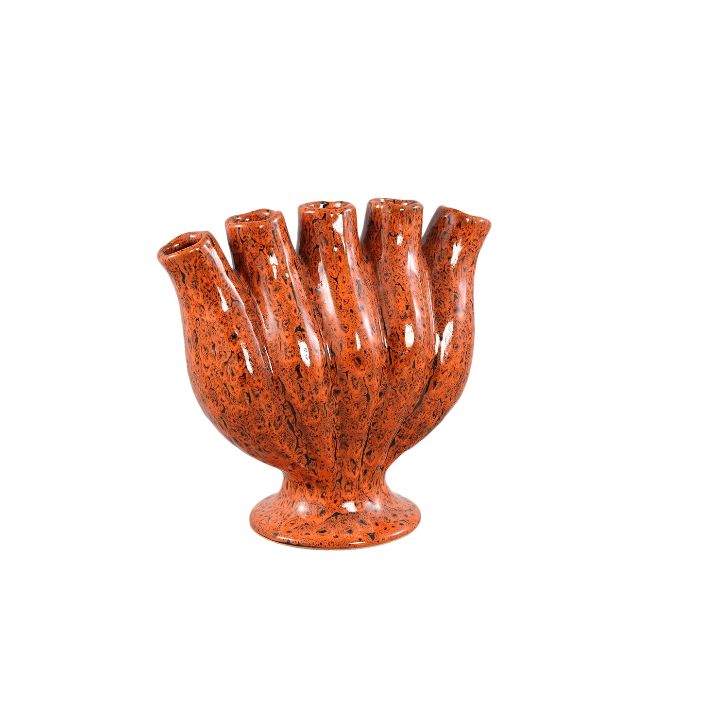 Gylian Oranje Buizen Keramische Vaas Set van 2 - 2 Sets 26x28x13.5 cm