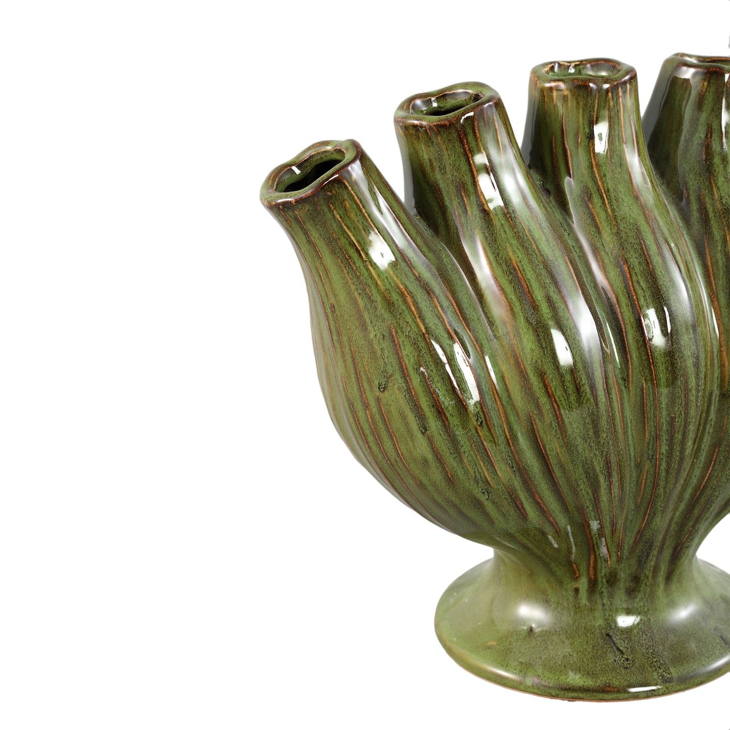 Gylian Groene Buizen Keramische Vaas Set van 2 Stuks L - 2 Sets 30x33x17.5 cm