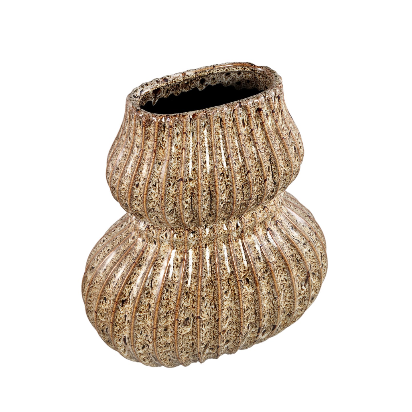 Halta Bruine Keramische Vaas Ovaal Geribd L 40x36x23 cm