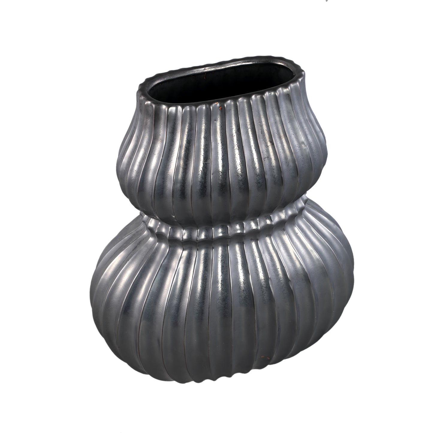 Halta Zwarte Ovale Keramische Bolvaas Geribd L 40x36x23 cm
