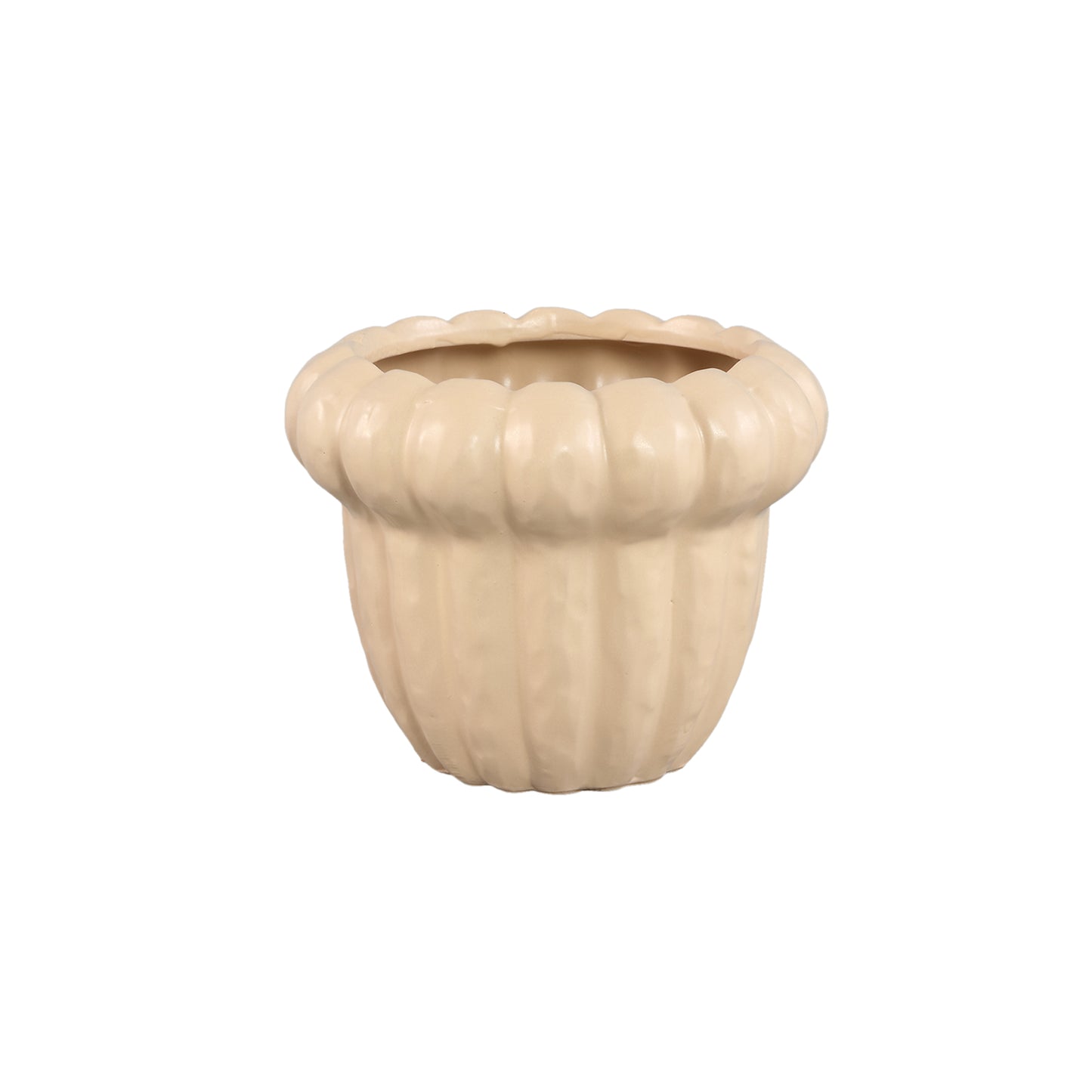 Samaran Cream Ronde Keramische Pot Geribbd Klein - Set van 8 - 8 Sets 13.5x17.5x17.5 cm