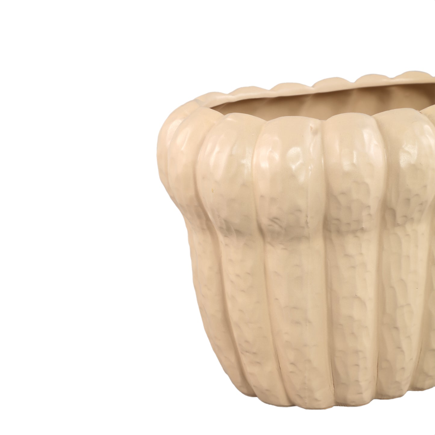 Samaran Crème Ovale Keramische Pot Geribd L - Set van 4 - 4 Sets 20x29x19 cm