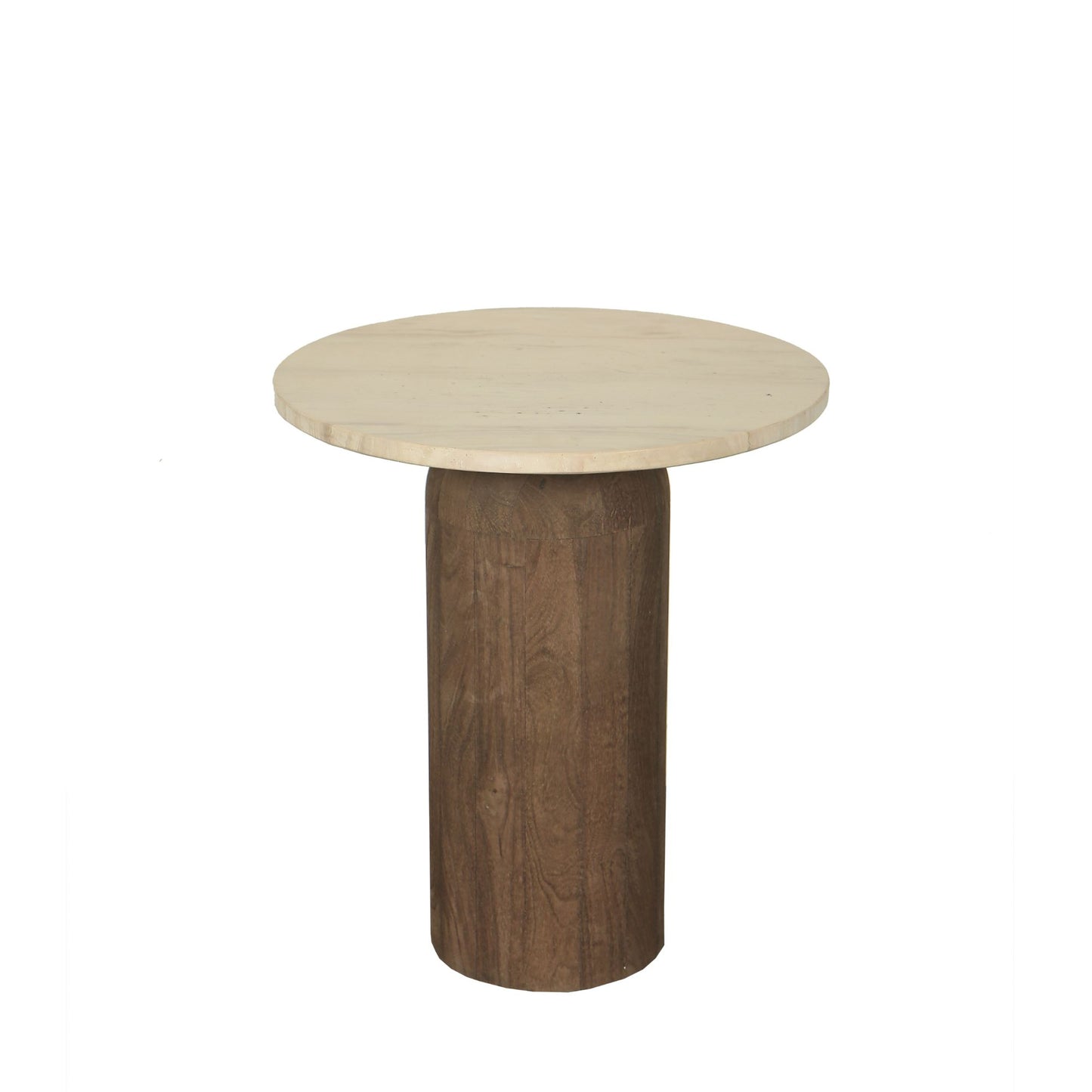 Liora Brown Mango Wood Side Table Marble Top Rnd