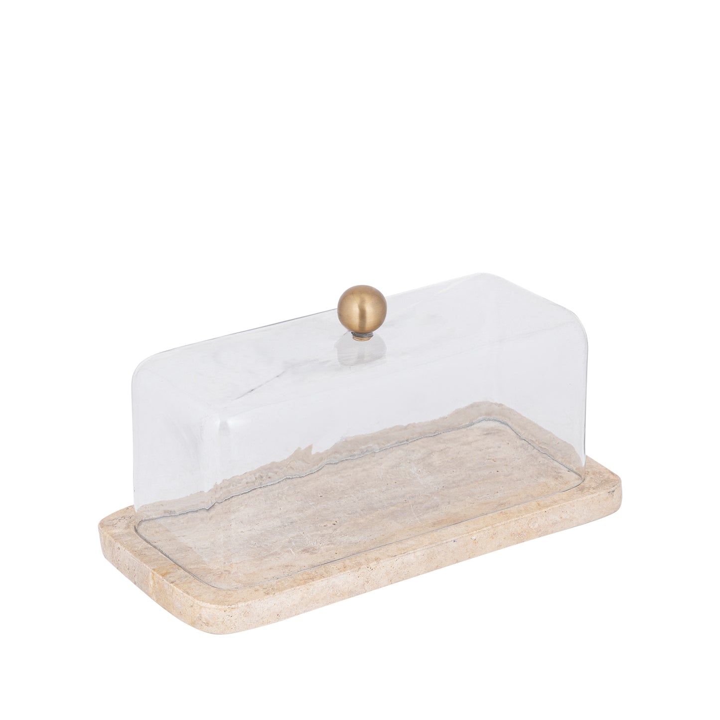 Lyron Natuurlijke Travertijn Rechthoekige Glazen Stolp 15x29x14 cm