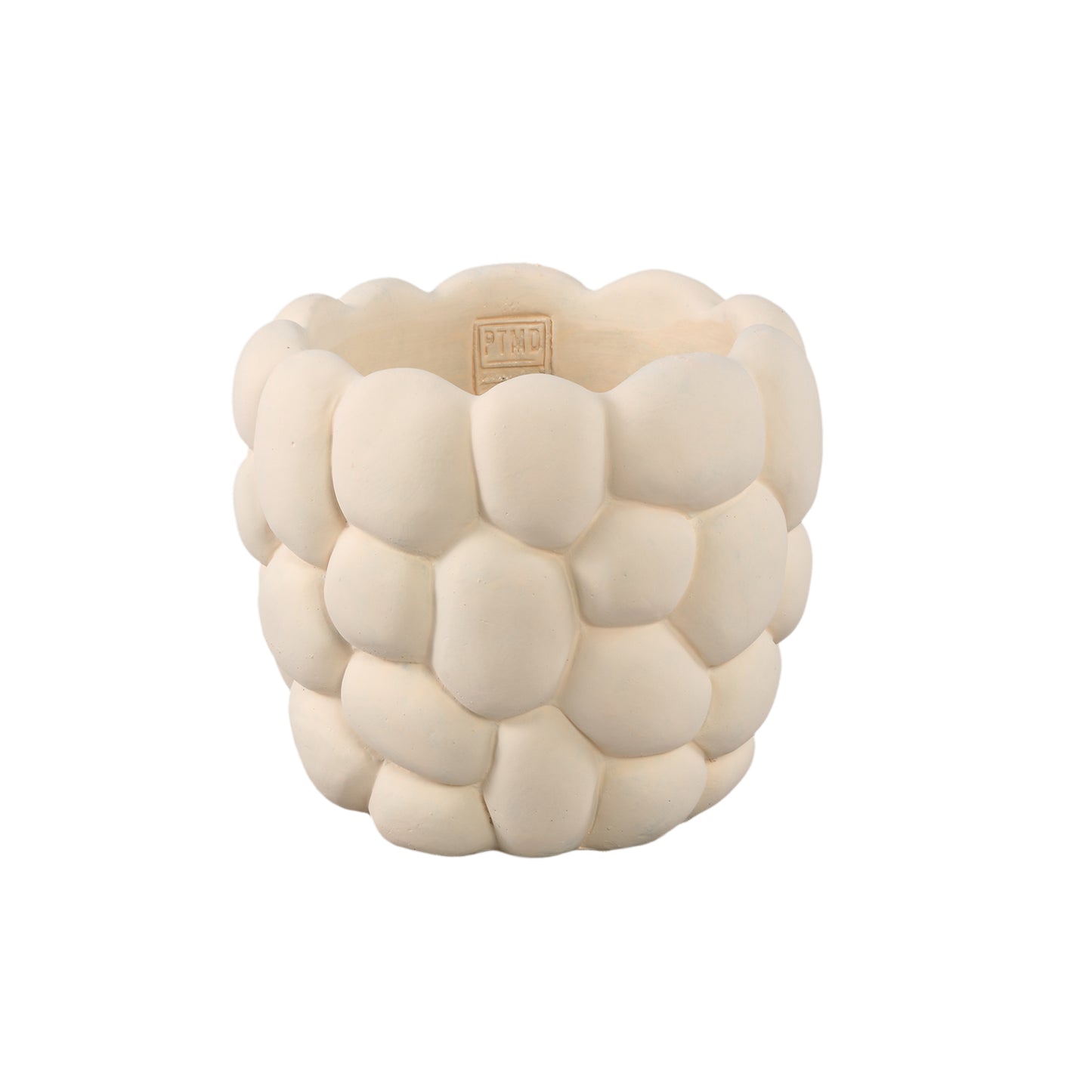 Mikay Witte Cement Ronde Pot met Rotspatroon Set van 4 Stuks L - 4 Sets 19x22x22 cm