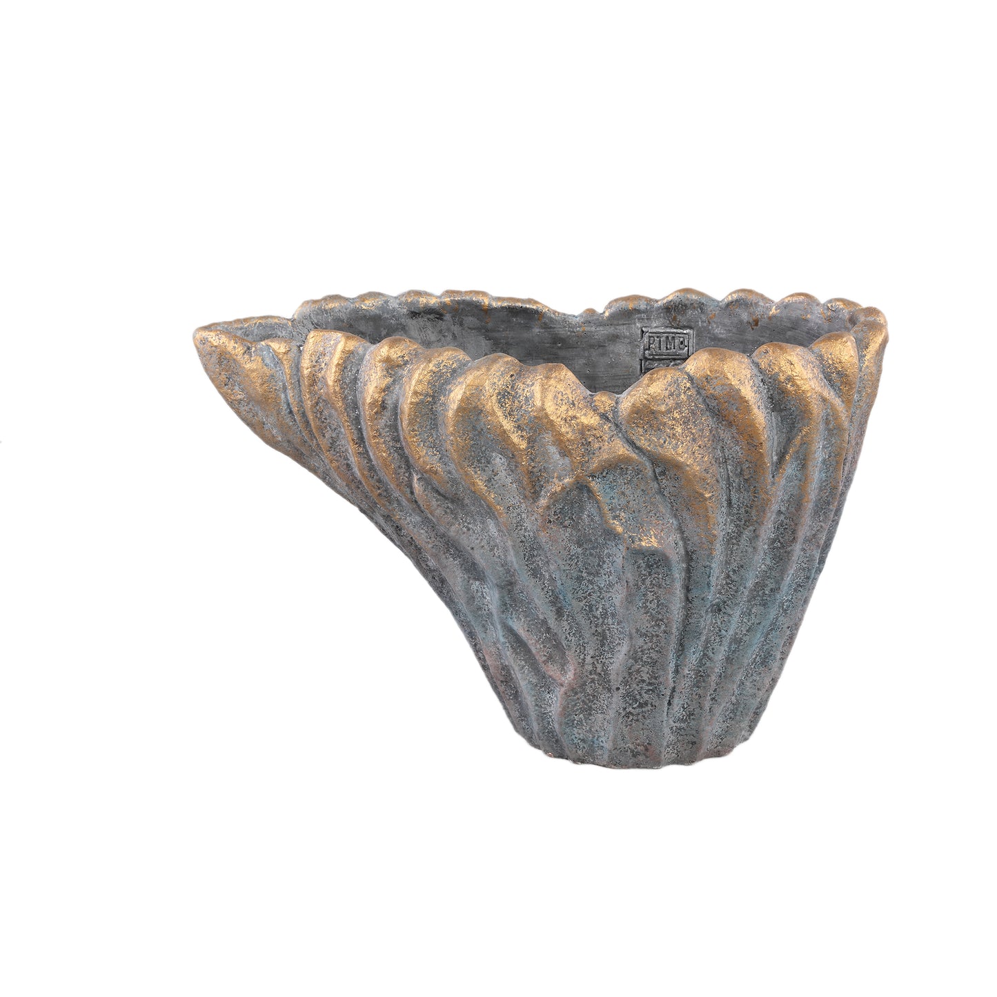 Vakas Grijs Cement Ovale Golvende Vaas met Gouden Rand L – Set van 2 - 2 Sets 25x39x20 cm