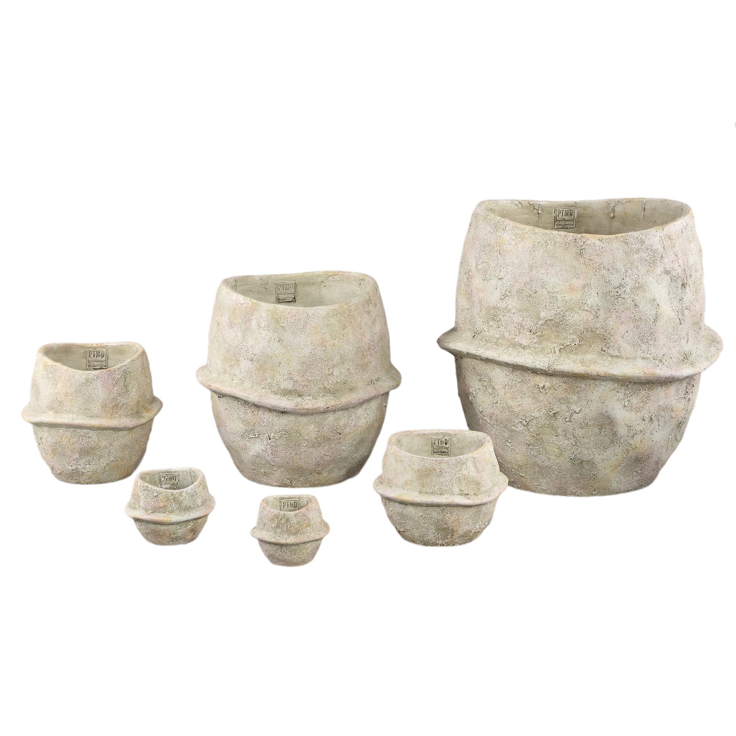 Haania Beige Cement Round Pot With Middle Line XXL