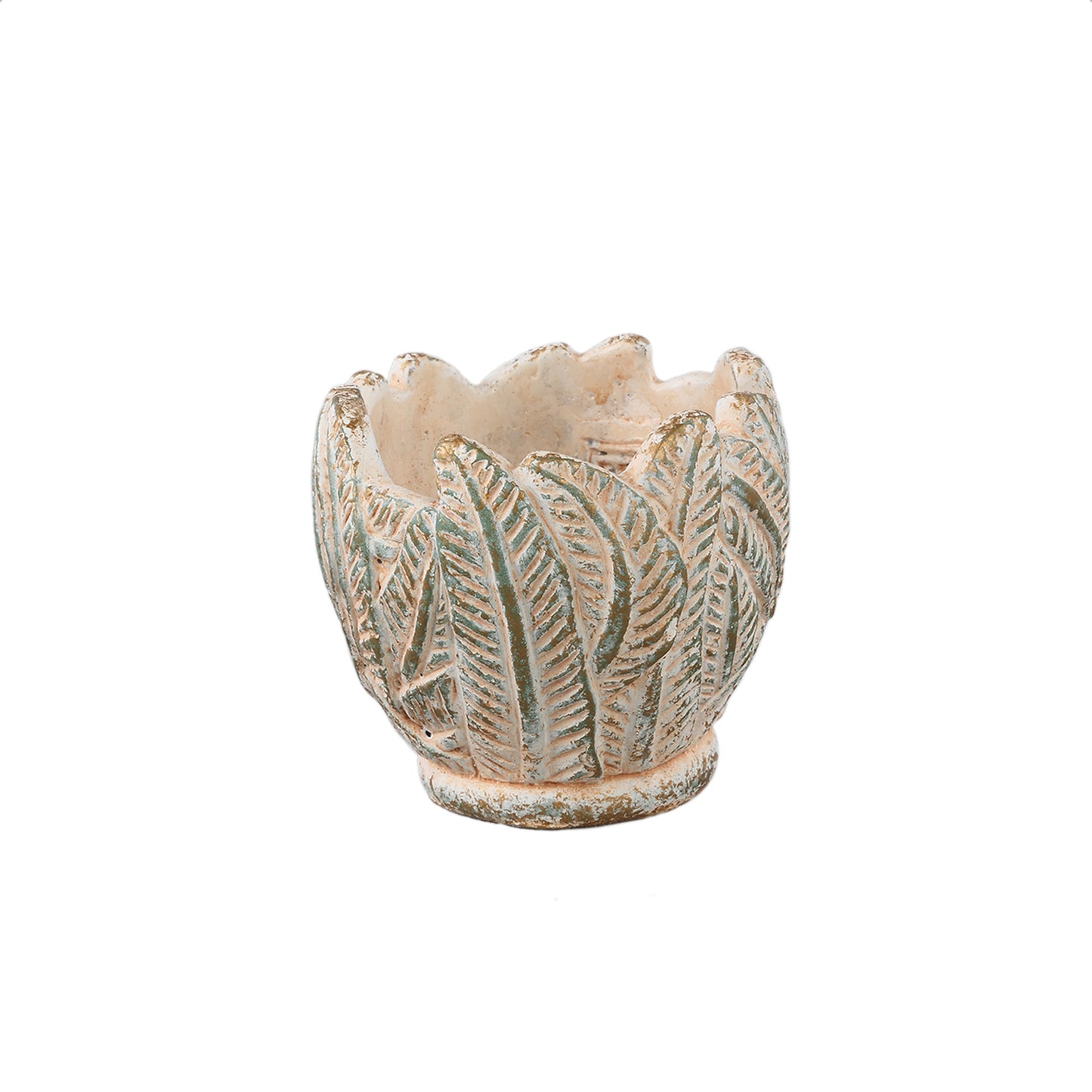 Noami Crème Cement Ronde Pot Met Bladpatroon XS - Set van 12 8x9x9 cm