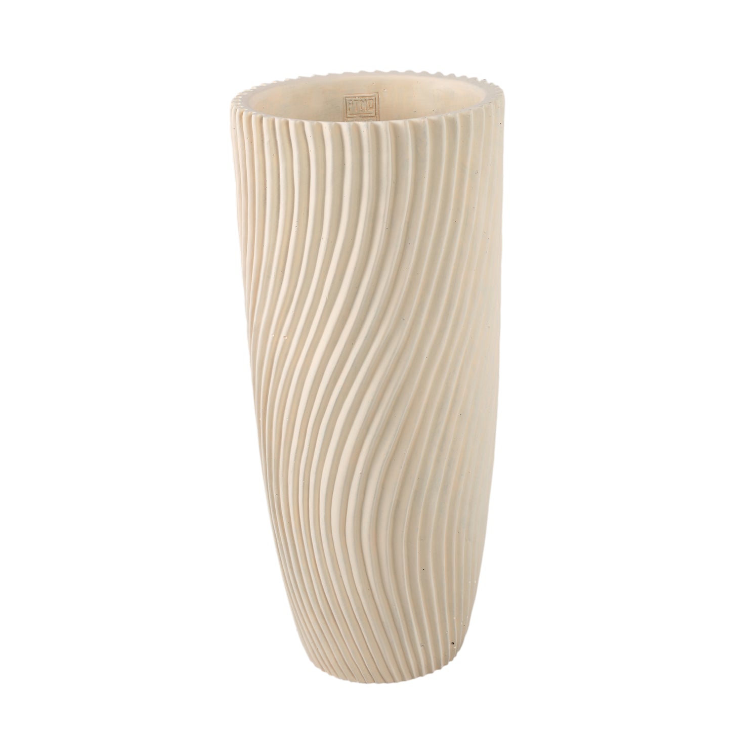 Lianna Crème Cement Ronde Vaas Met Lijnpatroon L 50x22x22 cm