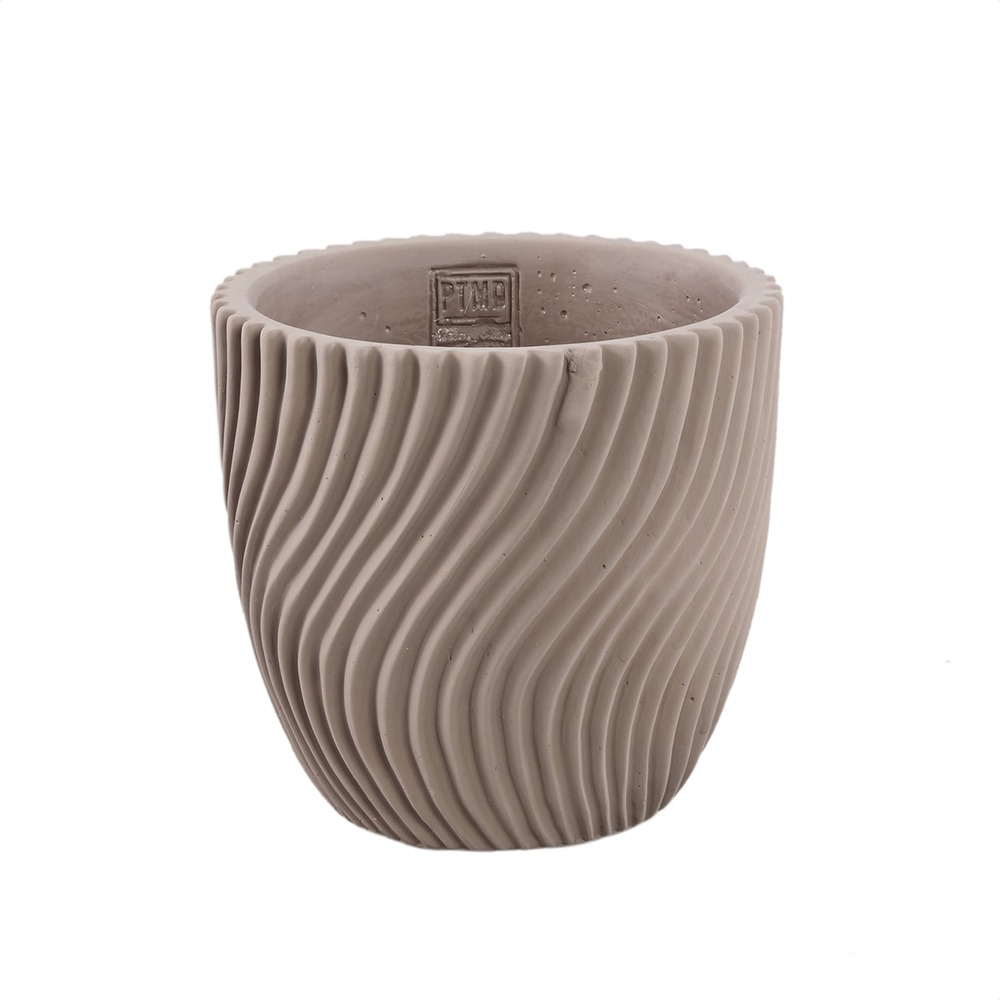 Lianna Beige Cement Ronde Pot Lijnpatroon L - Set van 6 18x19x19 cm