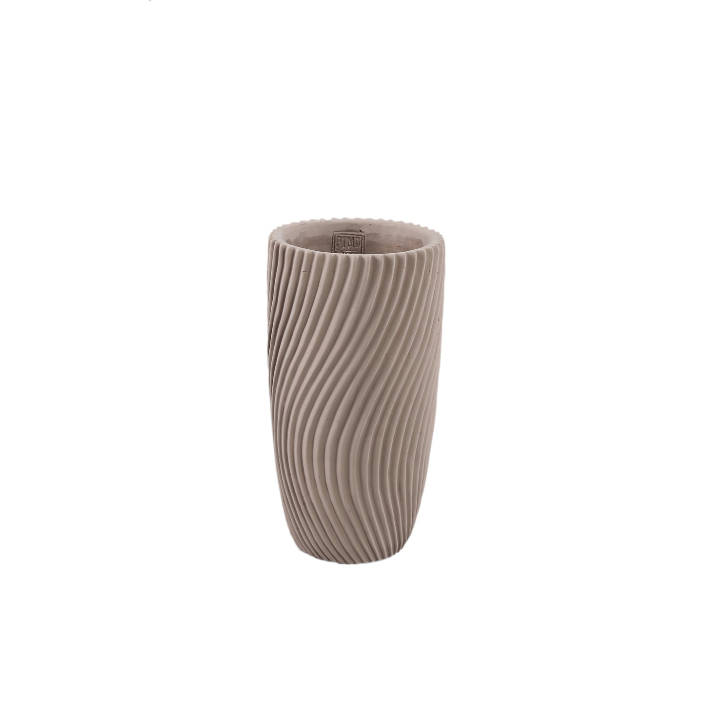 Lianna Beige Cement Ronde Vaas Met Lijnpatroon Set Van 4 Stuks - 4 Sets 30x16x16 cm
