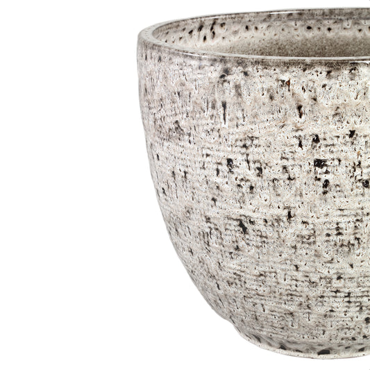 Elana White Round Ceramic Pot With Grey Pattern XL
