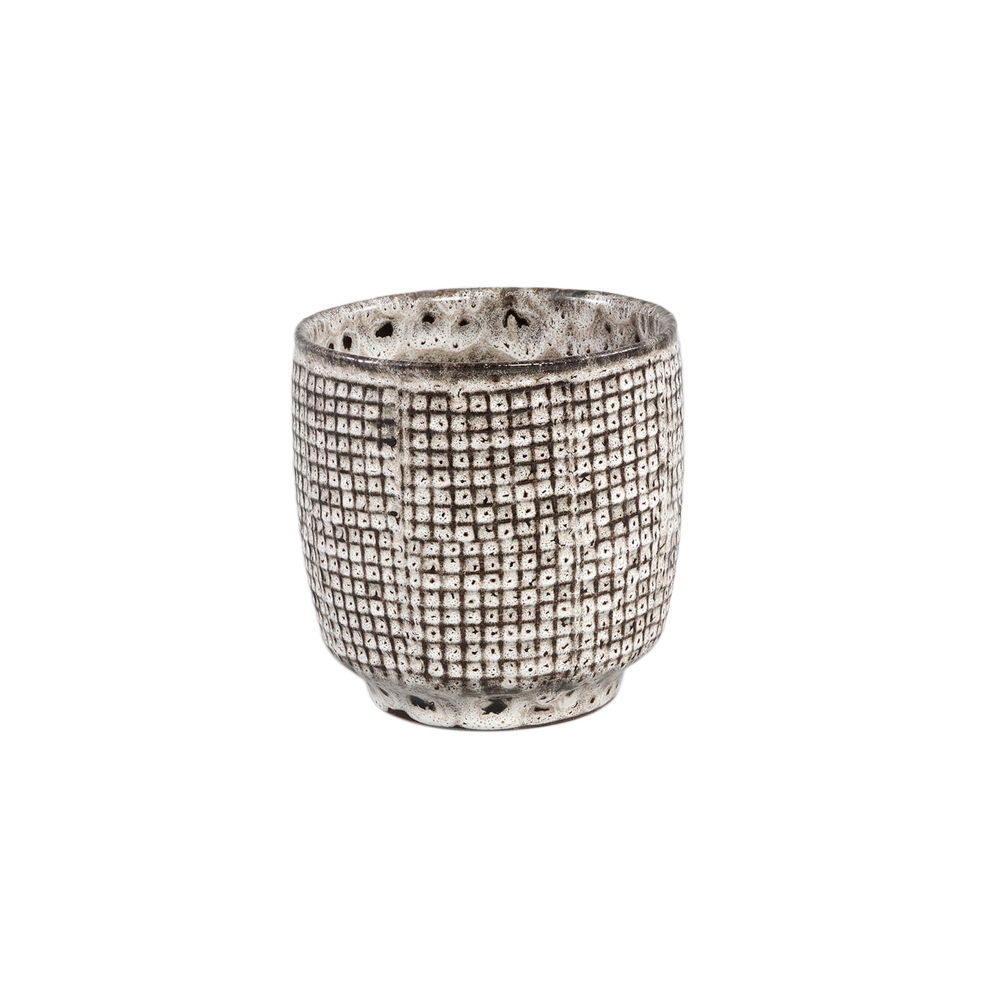 Elana Witte Ronde Keramische Pot Met Grijs Patroon Set Van 8 Stuks S - 8 Sets 16.5x16.5x16.5 cm