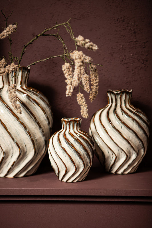 Marel White Round Ceramic Vase Swirl Lines L