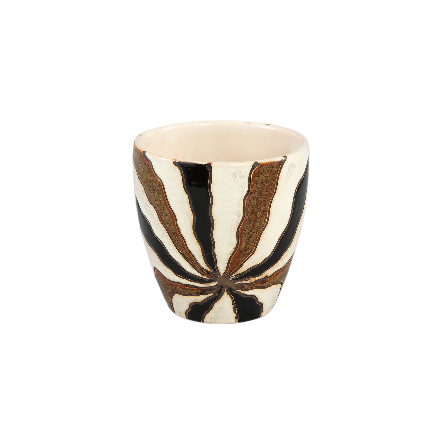 Evelin Donkerbruine Ronde Keramische Pot Met Lijnen M Set Van 8 Stuks - 8 Sets 16x16x16 cm