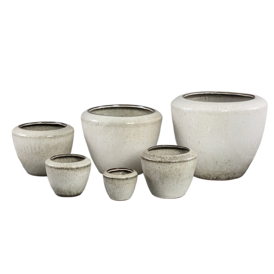 Kyleigh Beige Round Ceramic Pot Smooth Low M