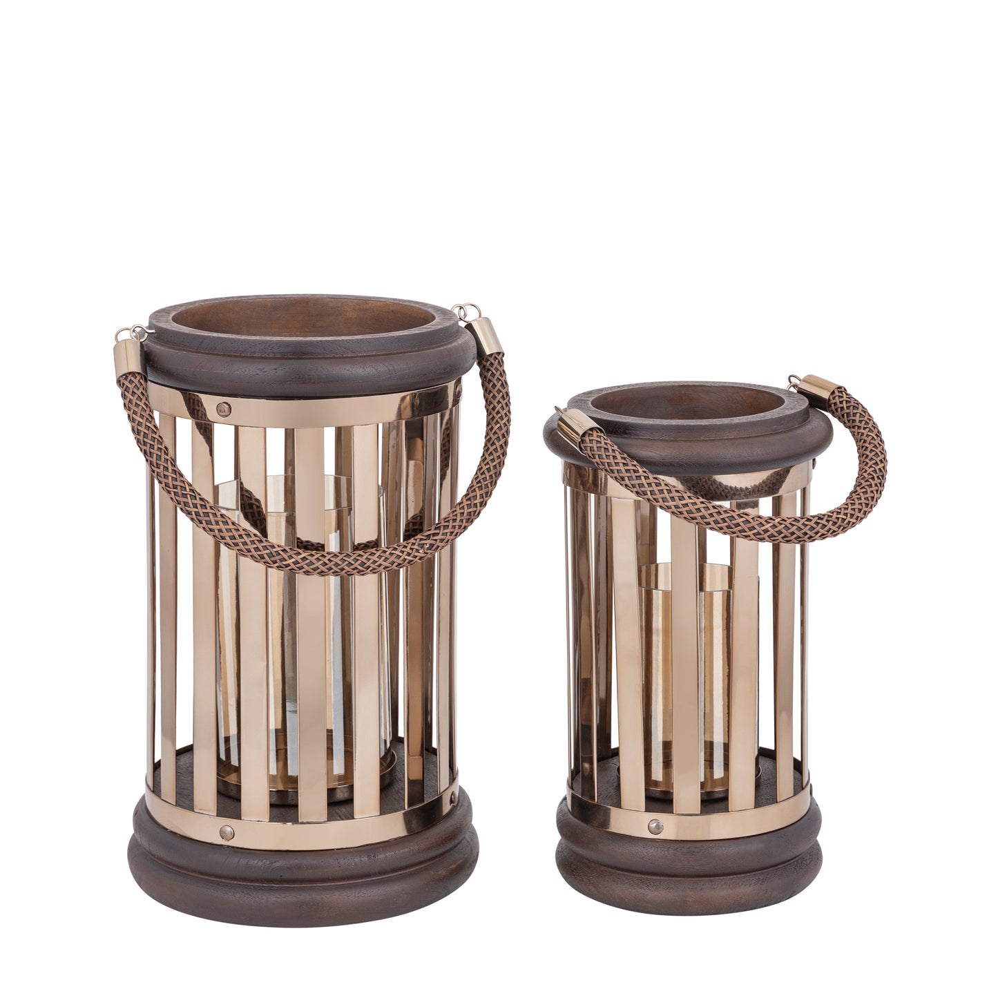 Sjorsh Bruingoude Mangohout Roestvrijstalen Lantaarn S 37x22x22 cm
