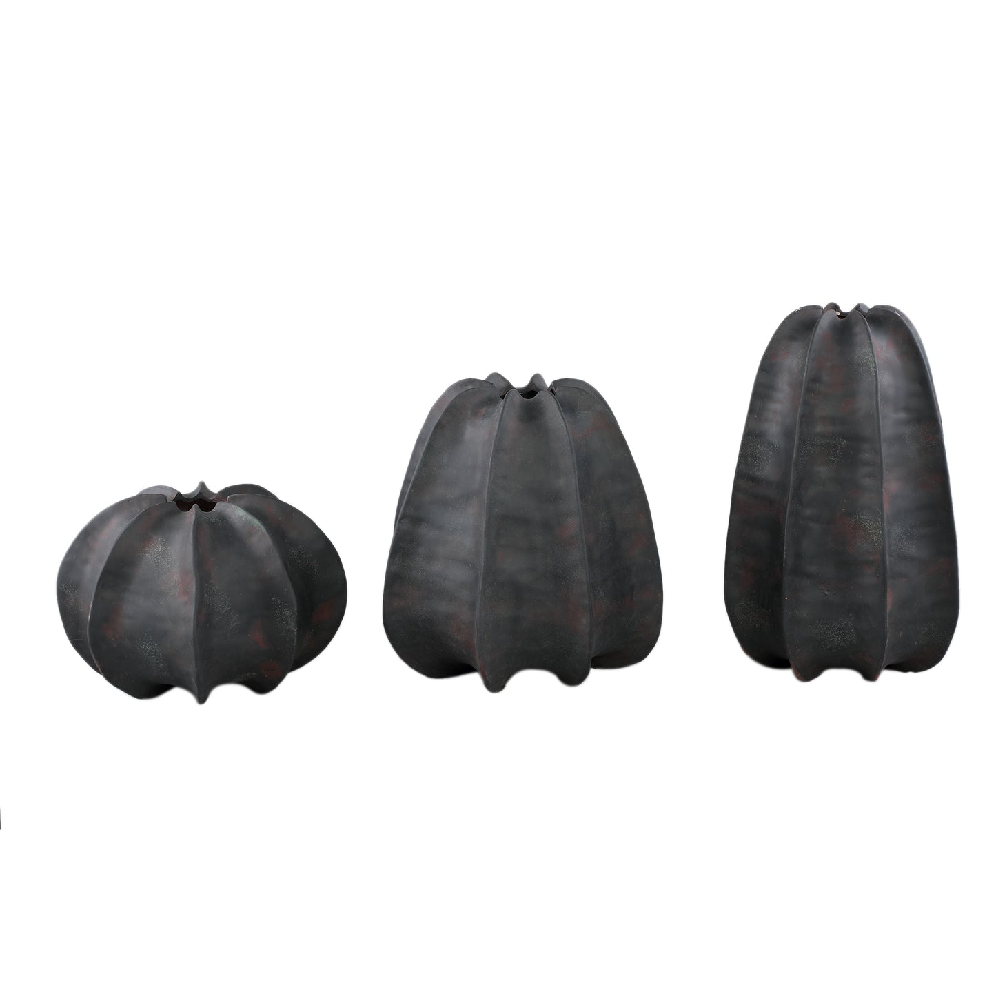 Grayson Black Ceramic Round Ribbed Vase Low