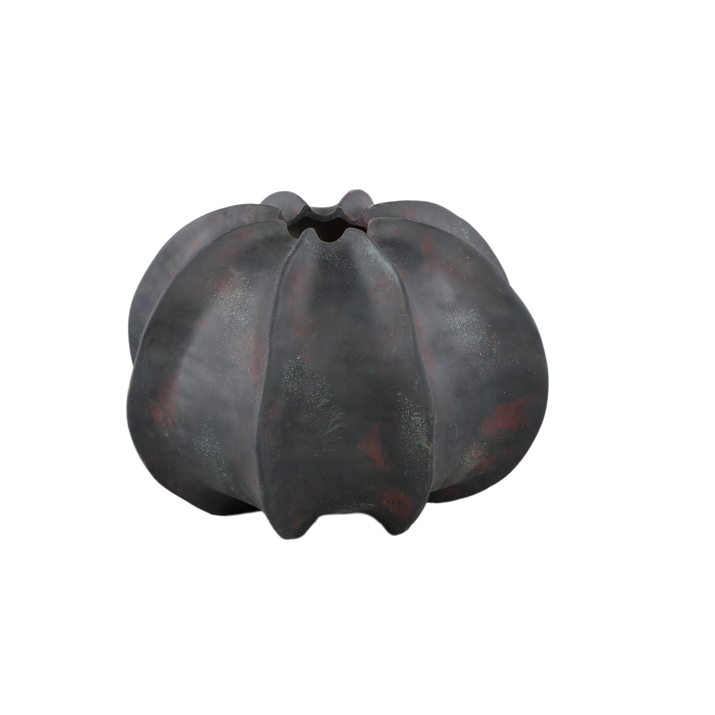 Grayson Zwarte Keramische Ronde Geribde Vaas Laag 22x30x30 cm