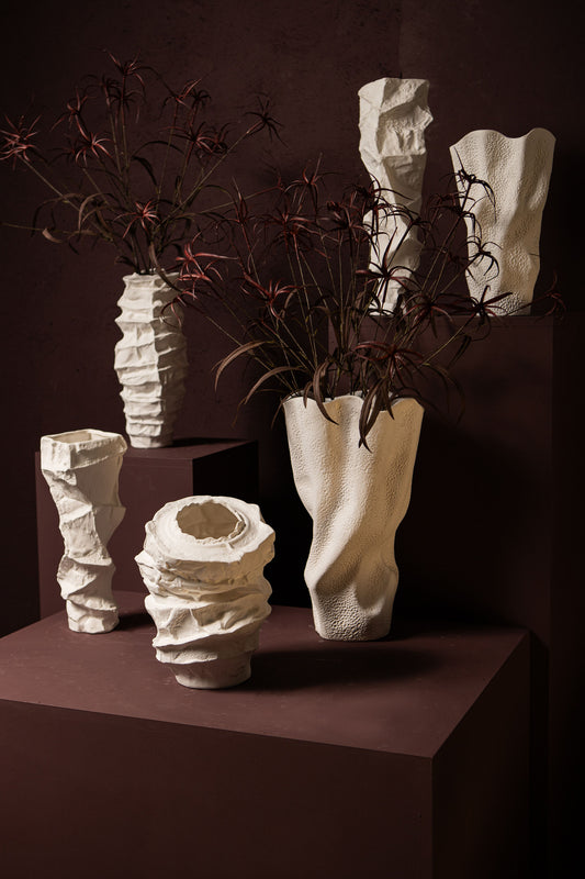 Aharon White Ceramic Irregular Shaped Vase Slim L