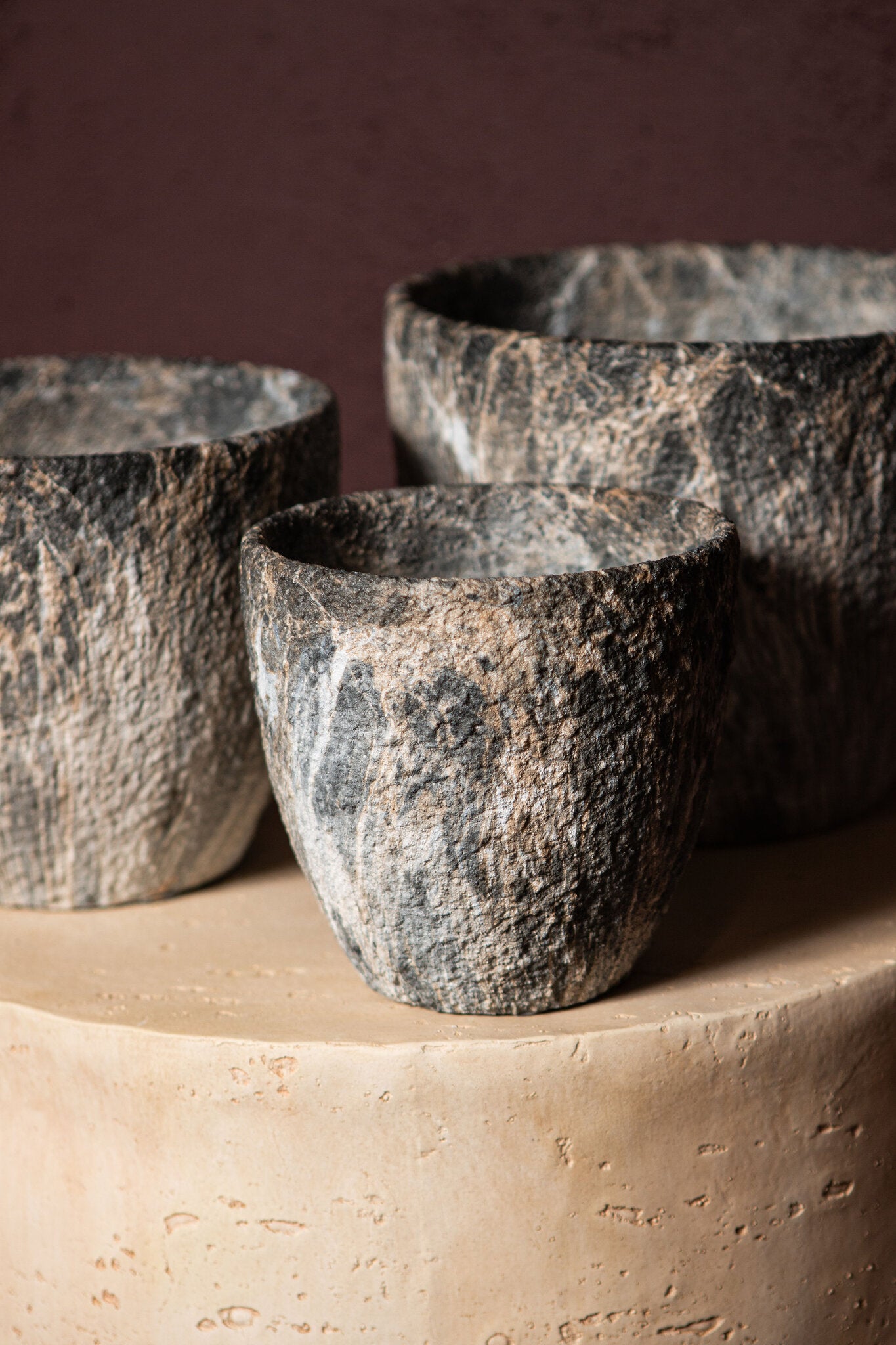 Miah Grijze Keramische Pot Set Van 2 Stuks Marmerlook 21x25x25 cm