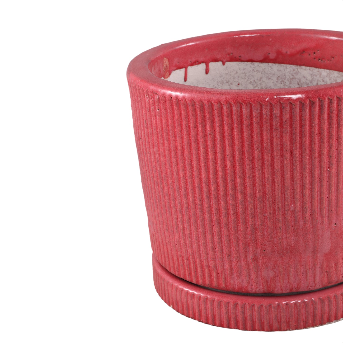 Meliya Helder Roze Keramische Pot Set van 4 Cilinder Geribfeld 28x33x33 cm