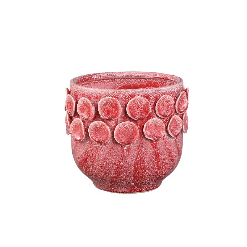 Trelin Roze Keramische Pot Met Stippen Aan Rand Set Van 4 Stuks 15.5x17.5x17.5 cm