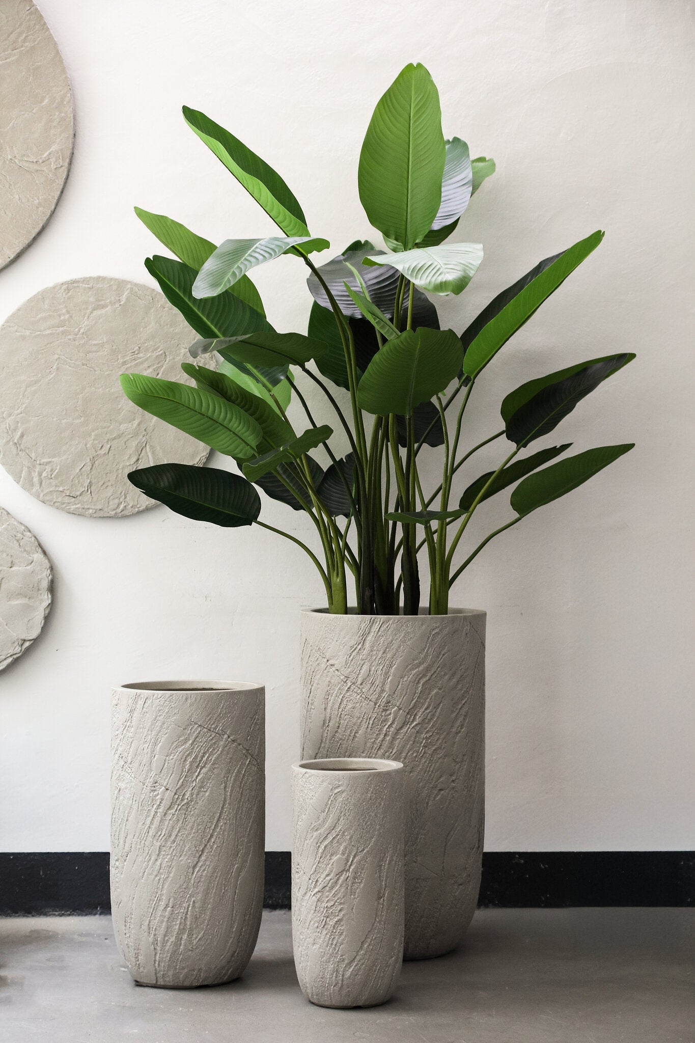 Berwin Beige Fiber Cement Rock Pot Set Van 3 High 78.5x44x44 cm