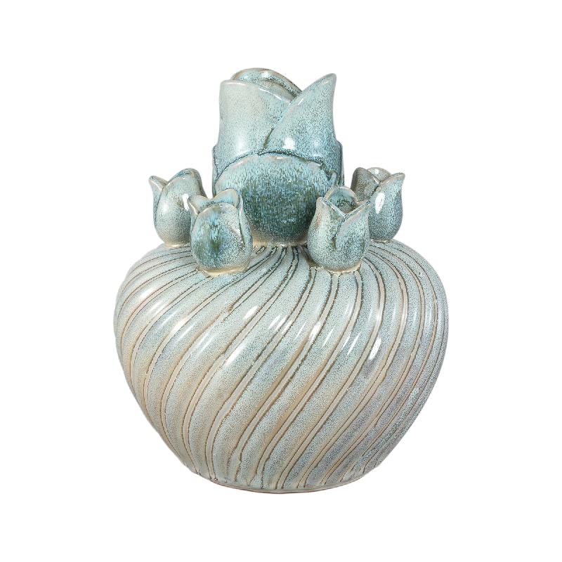 Mailia Turquoise Keramische Ronde Tulp Vaas Swirl L 34x29.5x29.5 cm