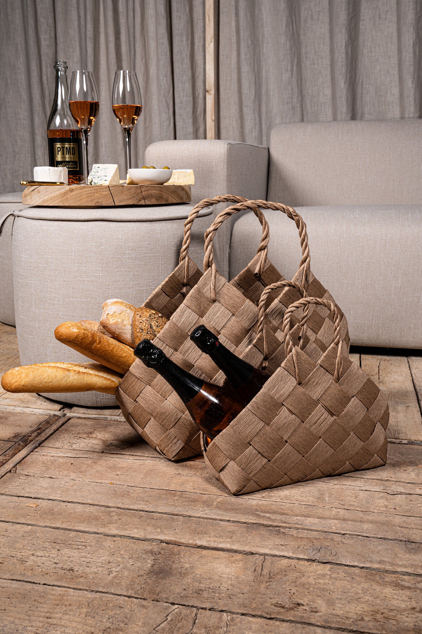 Clarke Naturel Driehoekige Geweven Papieren Mand Set van 4 53x58x36 cm