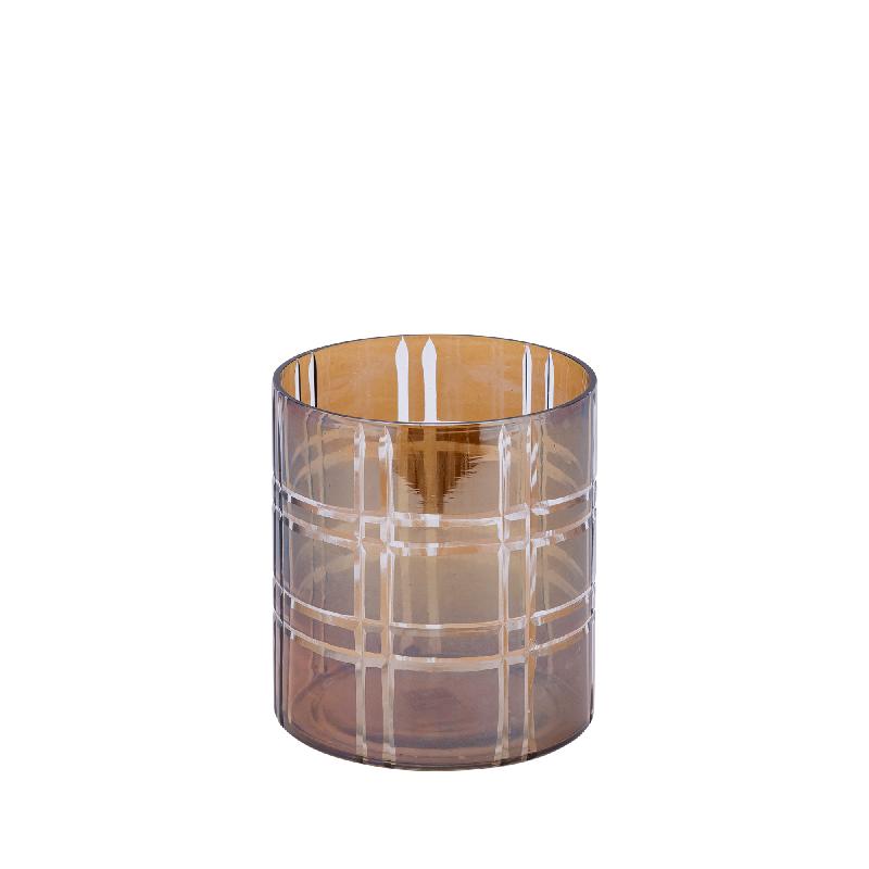 Divit Donkerbruin Rond Glas Windlicht Strepen Set van 4 Stuks 17x15x15 cm