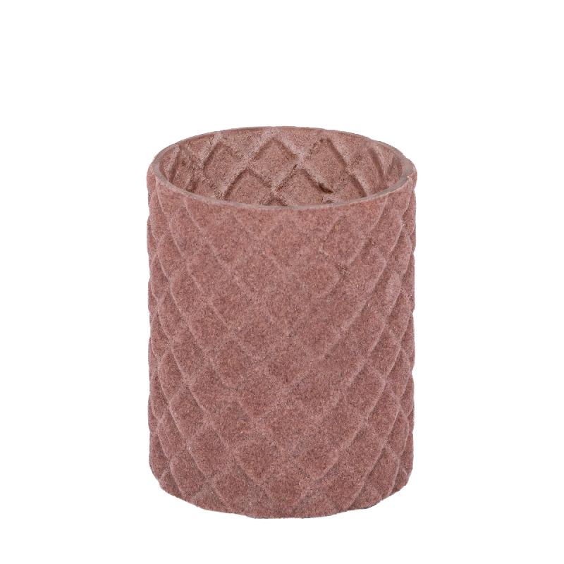 Amella Roze Flocking Glas Theelicht Ruit Set van 4 12x10x10 cm
