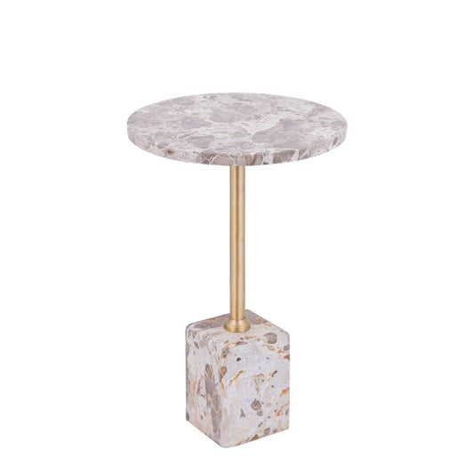 Ebe Beige Marmeren Bijzettafel Met Rond Blad Laag 55x36x36 cm